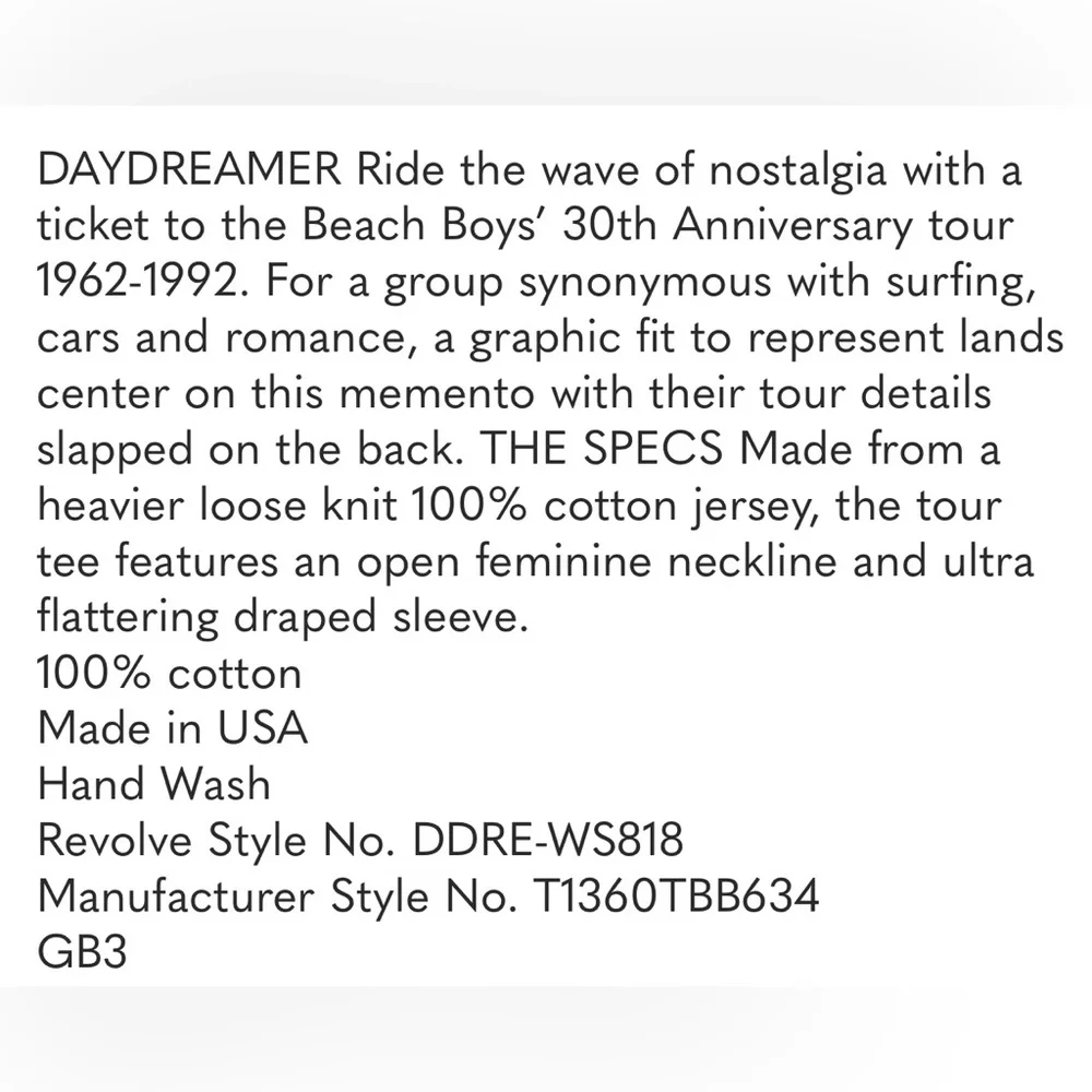 DayDreamer Yellow Graphic Beach Boys Tour T-Shirt size Small